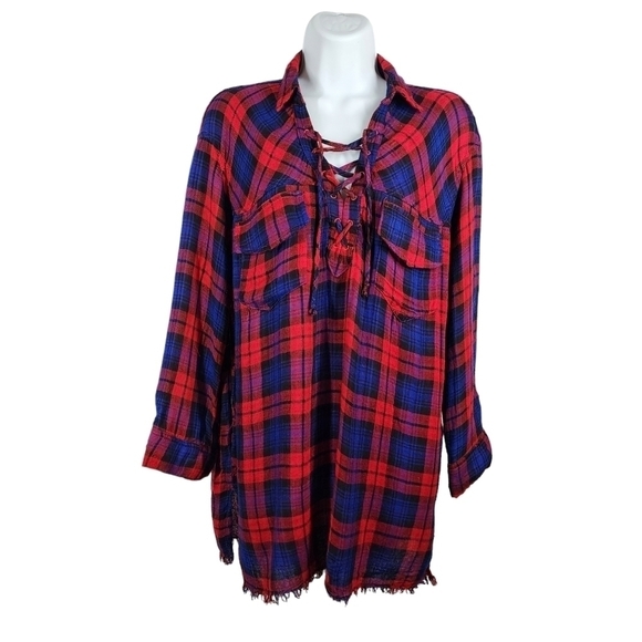 UMGEE BOHO PLAID TOP - Picture 1 of 10